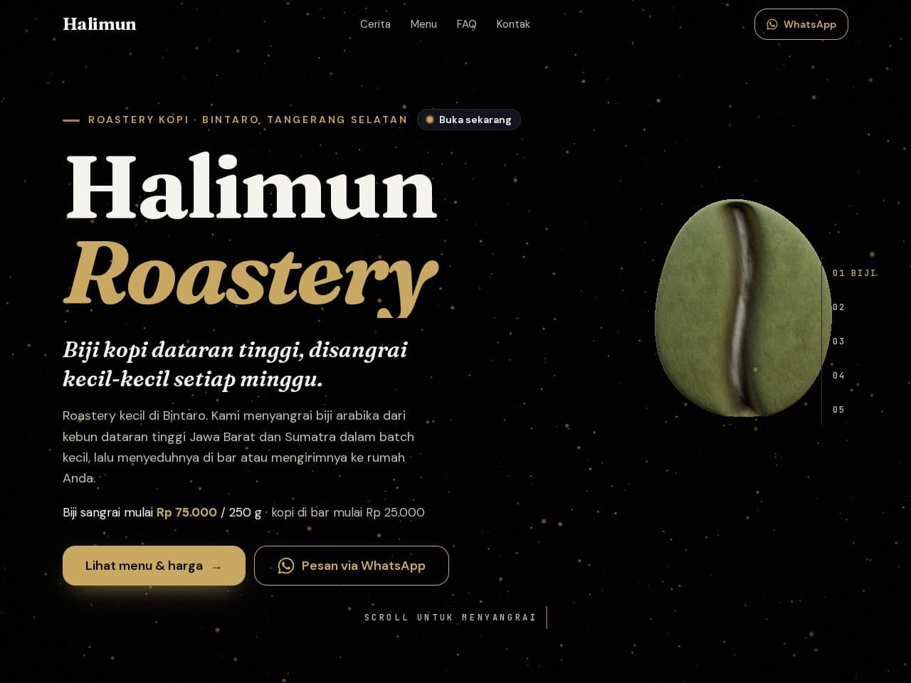 Tampilan website Halimun Roastery