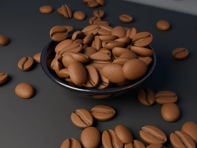 Biji kopi Puntang Natural, sangrai light (ilustrasi 3D)