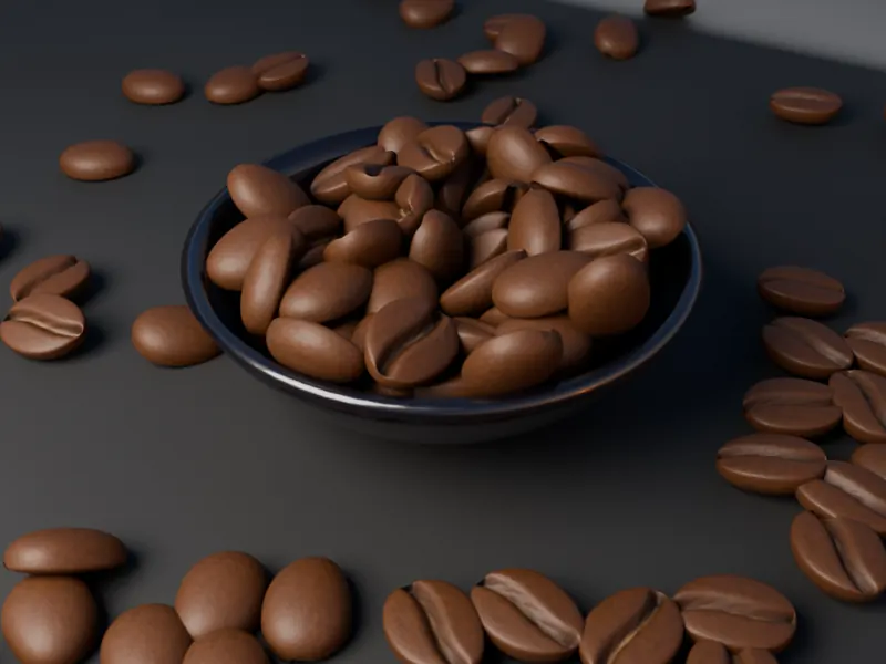 Biji kopi Kerinci Honey, sangrai medium (ilustrasi 3D)