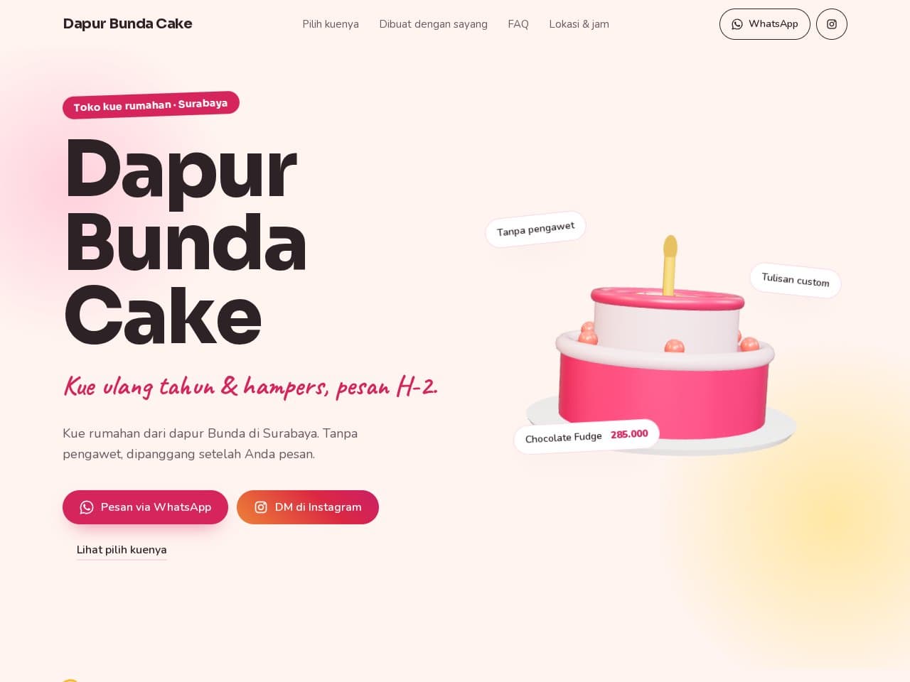 Tampilan website Dapur Bunda Cake