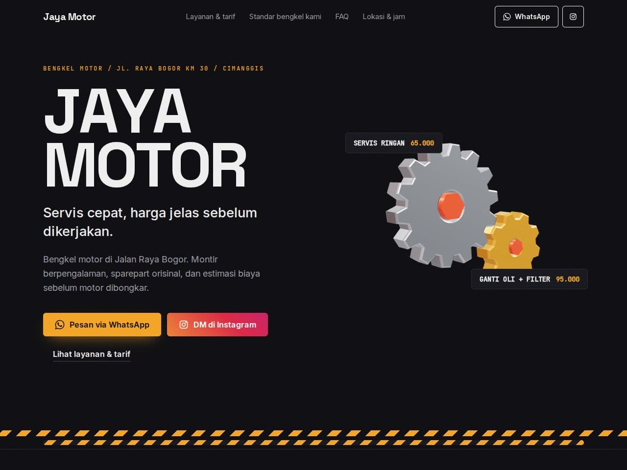 Tampilan website Jaya Motor