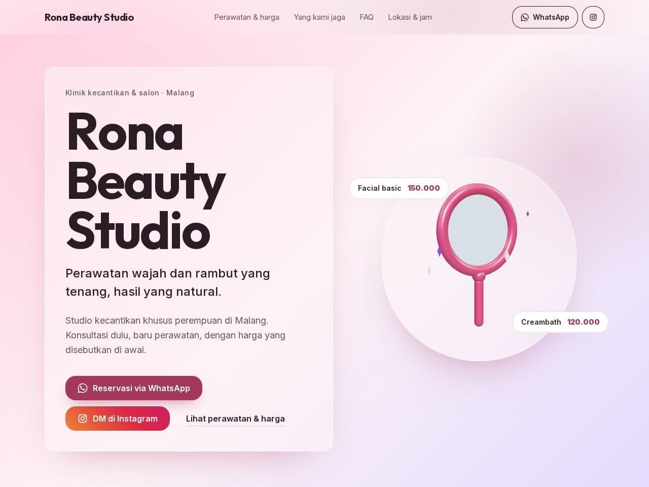 Tampilan website Rona Beauty Studio