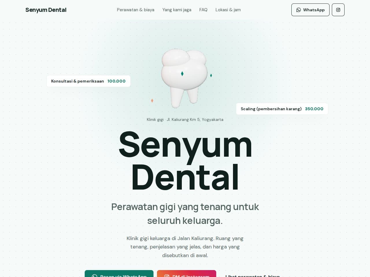 Tampilan website Senyum Dental